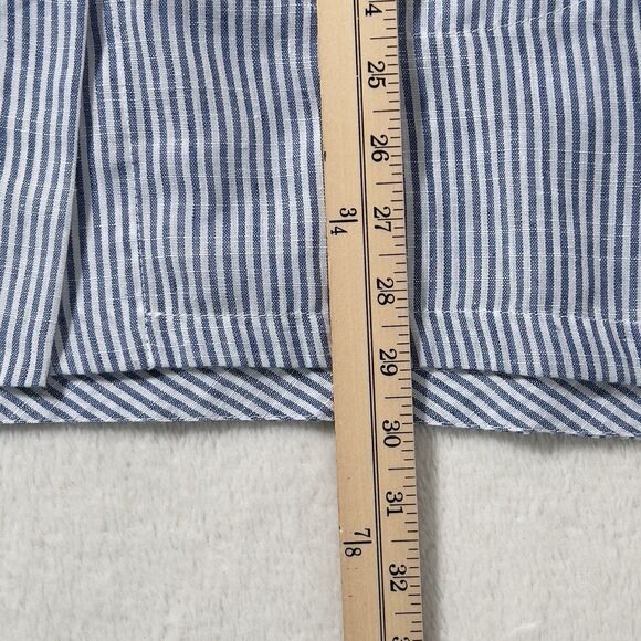 Jones & Co Linen Blend Hooded Jacket Womens Sz L Blue Striped Roll Tab Sleeves - Picture 10 of 11